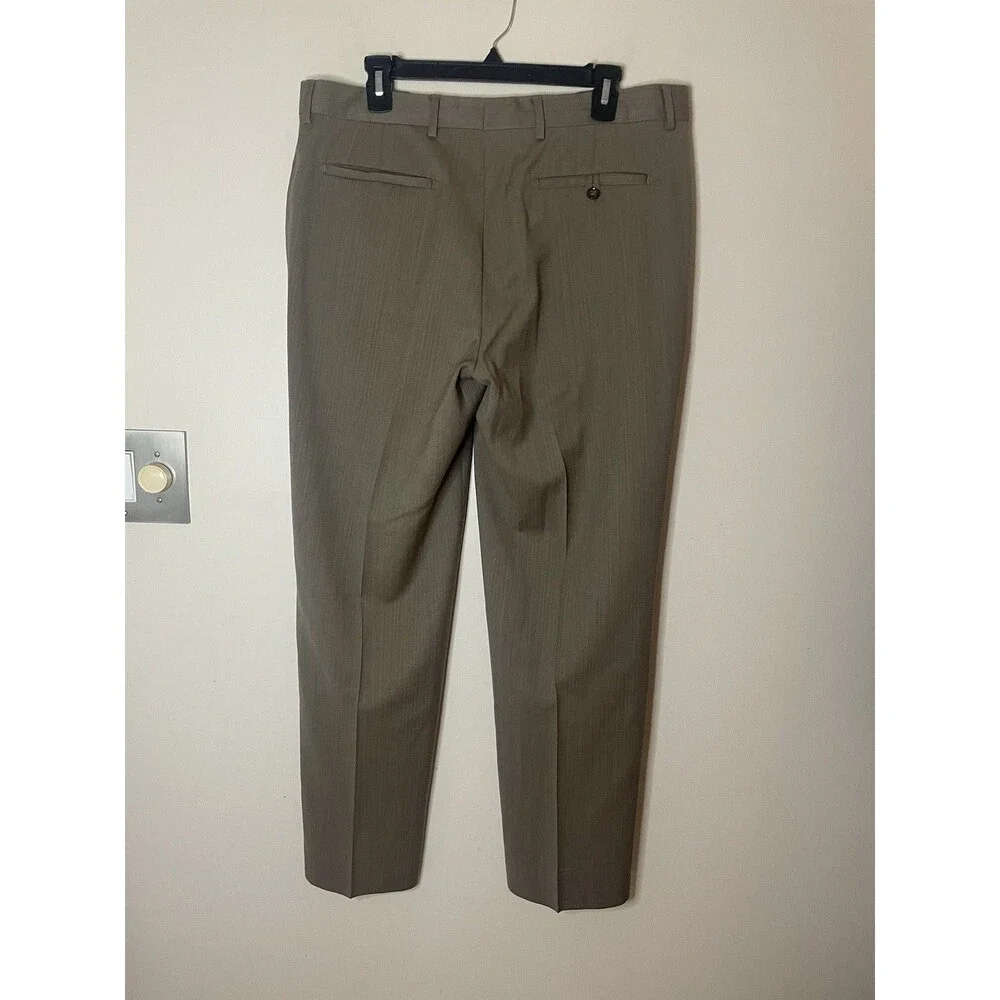 Banana Republic Wool Men’s Dress Pants Taupe Herringbone Pattern Size 34x30